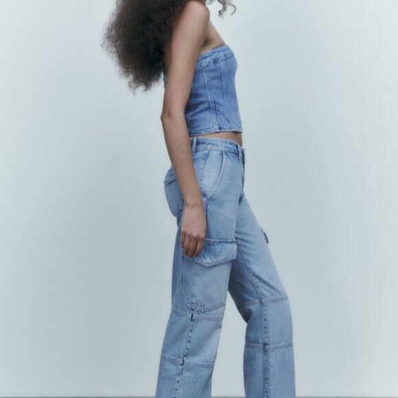 ZARA DENIM CORSETRY-INSPIRED TOP - Picture 7 of 8